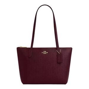 COACH FIONA ZIP TOP TOTE BAG PURSE IN CROSSGRAIN LEATHER DARK WINE & GOLD NEW!